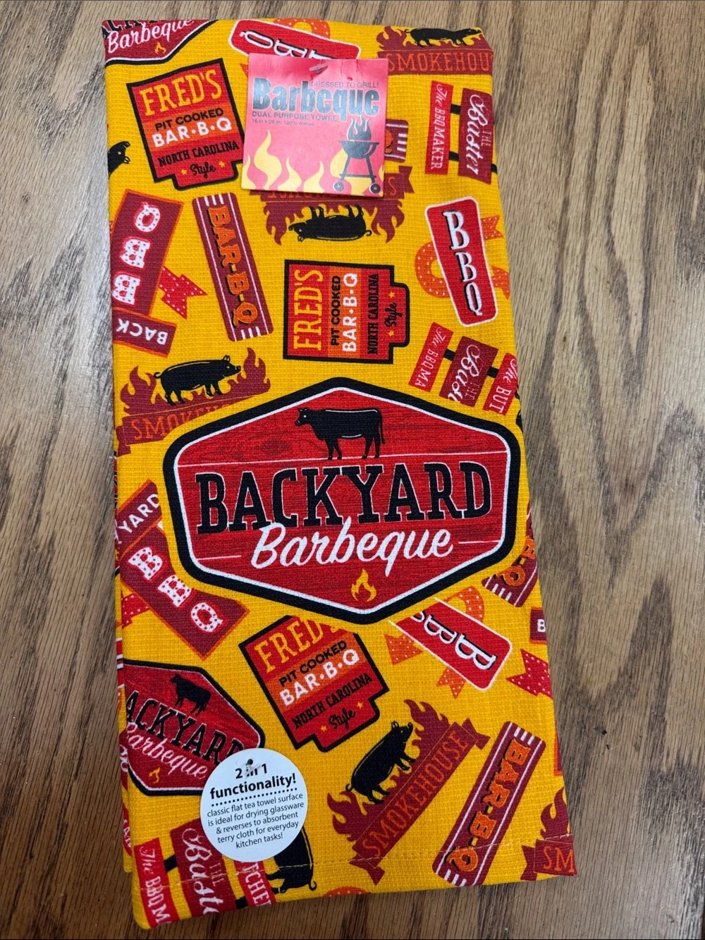 Backyard Barbeque Yellow & Red BBQ Kitchen Towel - Unbranded